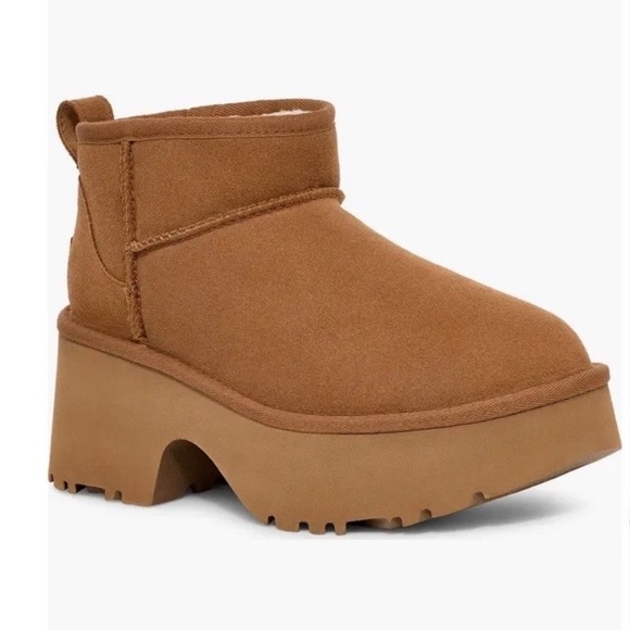 UGG Womens Size 7 Brown Classic Ultra Mini New Heights Platform Boots Brand New - Picture 1 of 8